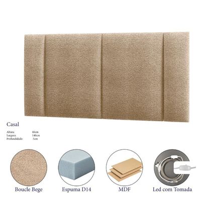 Cabeceira Casal Estofada Com Led Boucle Bege