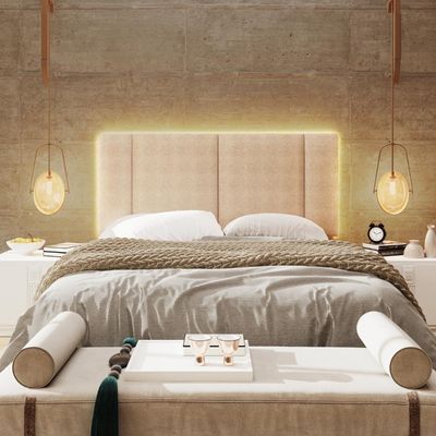 Cabeceira Casal Estofada Com Led Boucle Bege