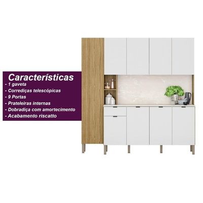 Armario De Cozinha Compacta 9 Portas 1 Gaveta Pulse Freijó-artico-riscatto