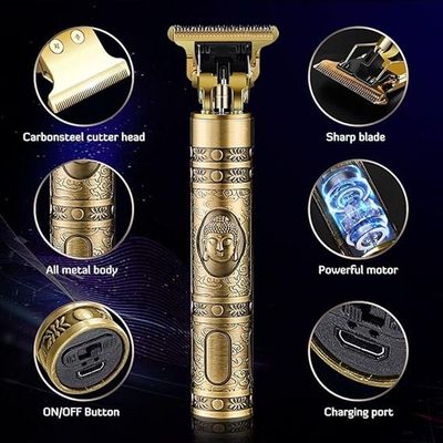 Maquina Cabelo Barba Profissional Dourada Dragão Recarregvel