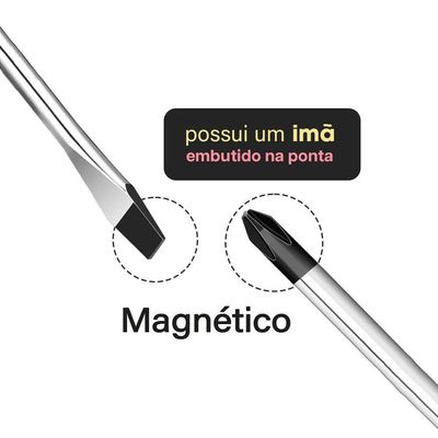 Kit De Chave De Fenda E Phillips 4 Peças Com Imã