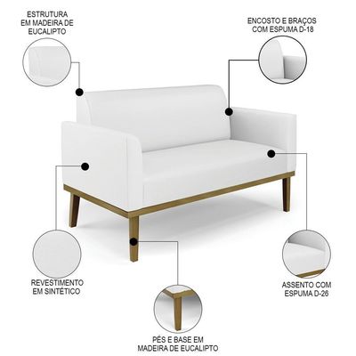 Sofá Namoradeira E 1 Poltrona Base Madeira Castanho Maressa Sintético Branco - Ibiza