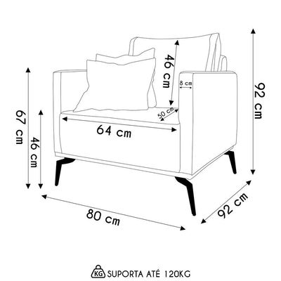 Poltrona Para Sala Pés De Metal Vecchia S06 Linho Grigio - Mpozenato