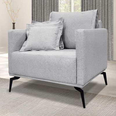 Poltrona Para Sala Pés De Metal Vecchia S06 Linho Grigio - Mpozenato