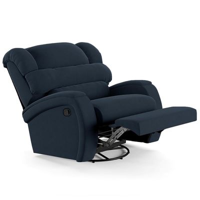 Poltrona Do Papai Reclinável Kalie Glider Giratória Usb Fh9 Veludo Azul - Mpozenato