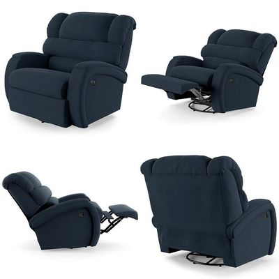 Poltrona Do Papai Reclinável Kalie Glider Giratória Usb Fh9 Veludo Azul - Mpozenato
