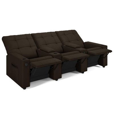 Poltrona De Cinema Reclinável 3 Lugares Baú Usb Mallie Fh9 Pu Marrom - Mpozenato