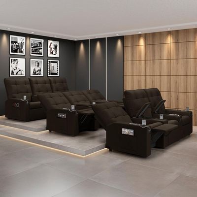 Poltrona De Cinema Reclinável 3 Lugares Baú Usb Mallie Fh9 Pu Marrom - Mpozenato