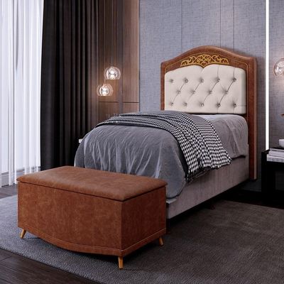 Cabeceira Cama Solteiro 90cm Com Calçadeira Baú Imperial J02 Facto Marrom-bege - Mpozenato