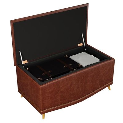 Cabeceira Cama Solteiro 90cm Com Calçadeira Baú Imperial J02 Facto Marrom-bege - Mpozenato