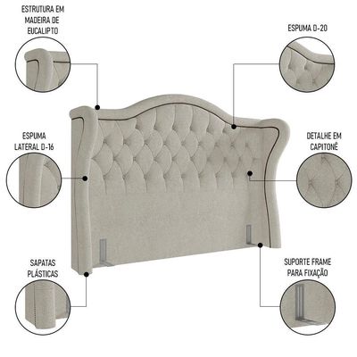 Cabeceira Cama Casal 140cm Antibes P02 Boucle Cru - Mpozenato