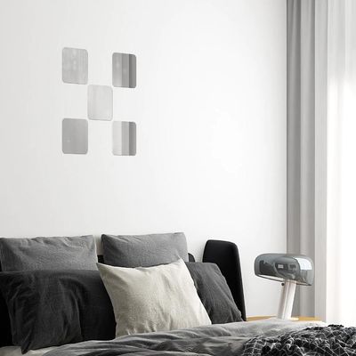 Kit 5 Espelho Adesivo Sala Jantar Acrilico Espelhado 5 Unidades Flexivel Quadrado 15x15cm Decorativo Auto Colante