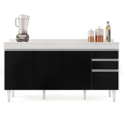 Balcão Gabinete Para Pia Com Tampo 160cm Arkansas Branco-preto - Lumil