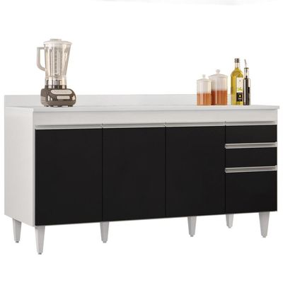Balcão Gabinete Para Pia Com Tampo 160cm Arkansas Branco-preto - Lumil