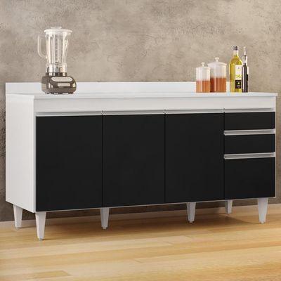 Balcão Gabinete Para Pia Com Tampo 160cm Arkansas Branco-preto - Lumil
