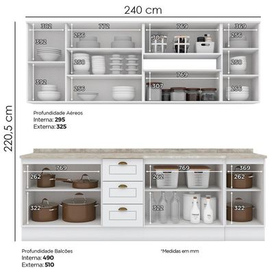 Cozinha Modulada 10 Pecas 240 Cm Ce792 Americana Henn Branco Calcare