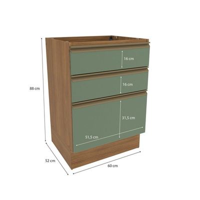 Balcão 3 Gavetas Kappesberg Celeste 100% Mdf Nogueira-verde Oliva 60cm
