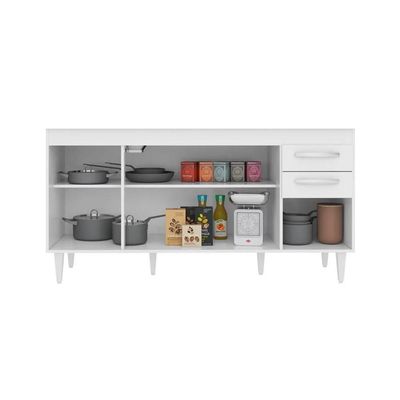 Balcão Gabinete áustria 160cm Sem Tampo 4 Portas 2 Gavetas - Lumil Móveis Branco-castanho