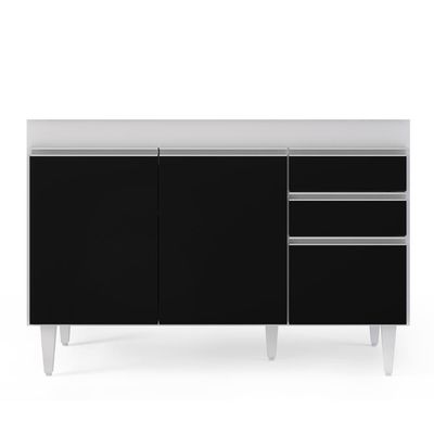 Balcão Gabinete 120cm 3 Portas 2 Gavetas Michigan Branco-preto - Lumil
