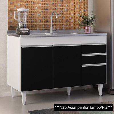 Balcão Gabinete 120cm 3 Portas 2 Gavetas Michigan Branco-preto - Lumil