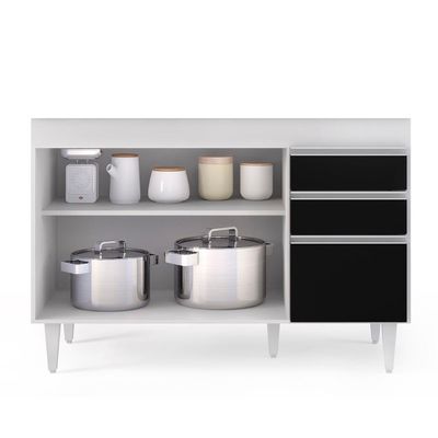 Balcão Gabinete 120cm 3 Portas 2 Gavetas Michigan Branco-preto - Lumil