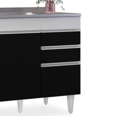 Balcão Gabinete Com Pia Inox 120cm Michigan Branco-preto - Lumil