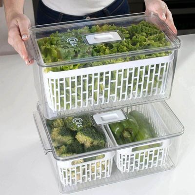 Organizador Caixa de Geladeira 6,7L 2 Cestos Escorredores Coza Dry Vegetais Frutas
