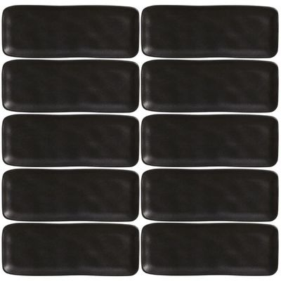 Kit 10 Travessas Cerâmica 33x13cm Preto Restaurante Sushi Orgânica Bandejas Pratos