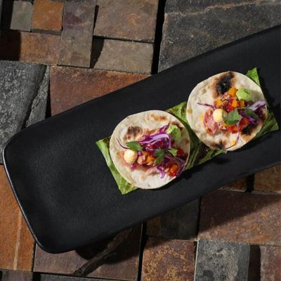 Kit 10 Travessas Cerâmica 33x13cm Preto Restaurante Sushi Orgânica Bandejas Pratos