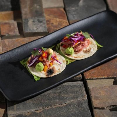 Kit 10 Travessas Cerâmica 33x13cm Preto Restaurante Sushi Orgânica Bandejas Pratos