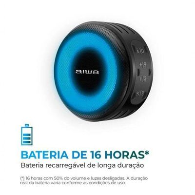 Caixa De Som Speaker Aiwa SP-02 10W BT 16h IP65 RGB USB TWS Preto Bivolt