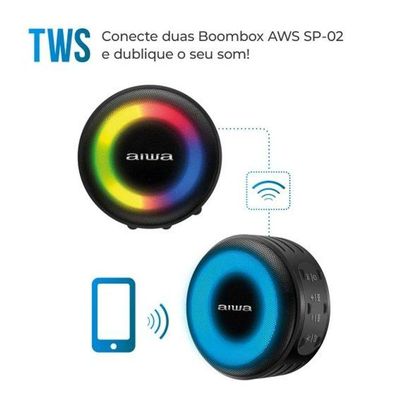 Caixa De Som Speaker Aiwa SP-02 10W BT 16h IP65 RGB USB TWS Preto Bivolt