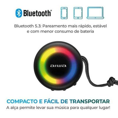 Caixa De Som Speaker Aiwa SP-02 10W BT 16h IP65 RGB USB TWS Preto Bivolt