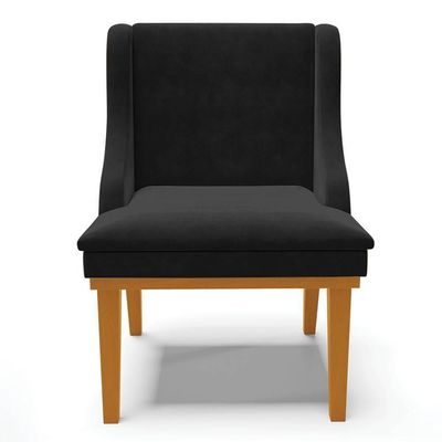 Kit 4 Cadeiras Estofadas Para Sala De Jantar Base Fixa De Madeira Castanho Lia Suede Preto - Ibiza