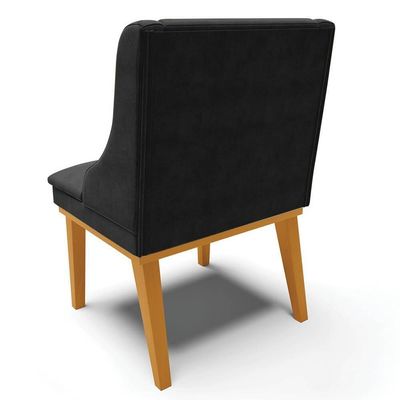 Kit 4 Cadeiras Estofadas Para Sala De Jantar Base Fixa De Madeira Castanho Lia Suede Preto - Ibiza