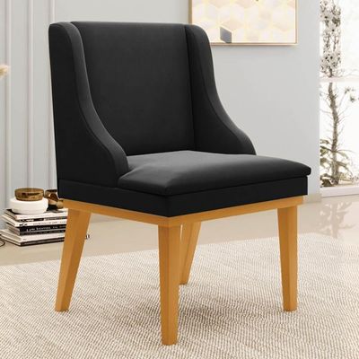 Kit 4 Cadeiras Estofadas Para Sala De Jantar Base Fixa De Madeira Castanho Lia Suede Preto - Ibiza
