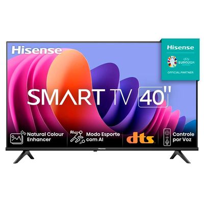 Smart TV 40 Hisense Full HD DLED A4N com sistema operacional VIDAA, Modo Game, Dolby Audio, Depth Enhancer e Modo AI Esportes - 40A35HSV Preto / Bivolt
