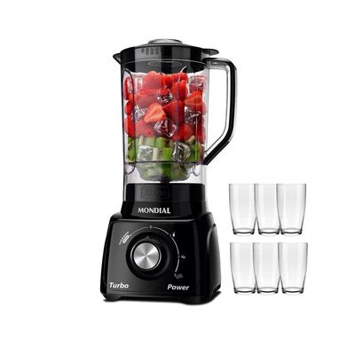 Liquidificador Mondial Turbo Power L-99 FB Preto com 3 Velocidades e 6 Copos Nadir Preto / 220V