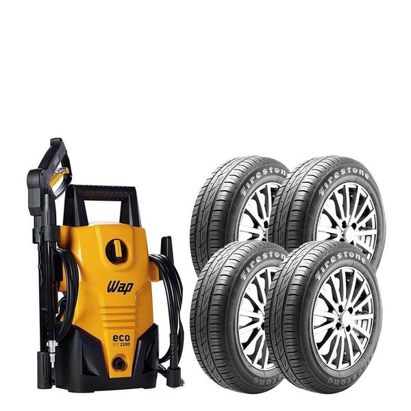 Pneu Aro 14 Firestone F-600 175/65 82T 4 Unidades + Lavadora de Alta Pressão Wap Eco Fit 2200 1500psi 1400W Preto / 110V