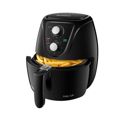 Fritadeira Elétrica Sem Óleo Air Fryer Mondial AF-36-FB 3,6L - Preta + 10 Travessas Refratárias Marinex em Vidro Preto / 220V