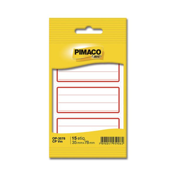 Etiqueta Adesiva Escolar Pimaco com Pauta Vermelha 35,0x78,0mm