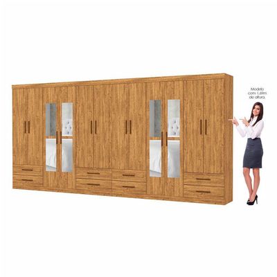 Closet Casal Duplo Lu 12 Portas Com Espelho 8 Gavetas Cinamomo