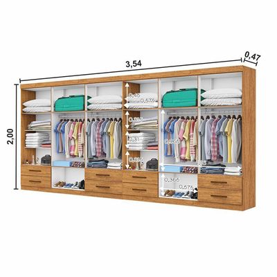 Closet Casal Duplo Lu 12 Portas Com Espelho 8 Gavetas Cinamomo