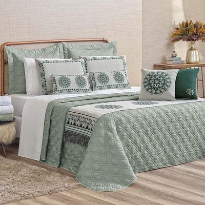 Kit Cobre Leito Colcha Tierry King 5 Peças Hipercal 180 Fios - Verde Malva