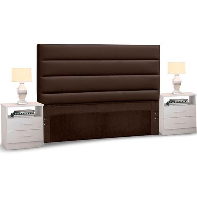 Cabeceira Cama Casal Queen 160cm Greta Corano E 2 Mesas De Cabeceira Dm1 Branco - Mpozenato Corano Marrom