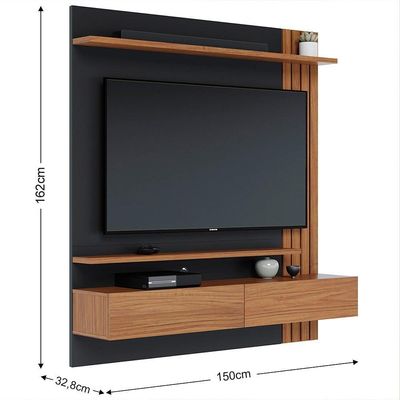 Painel Home Suspenso Para 65 Pol. 150cm Buriti C05 Noce Milano-preto Fosco - Mpozenato