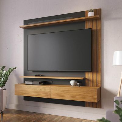 Painel Home Suspenso Para 65 Pol. 150cm Buriti C05 Noce Milano-preto Fosco - Mpozenato