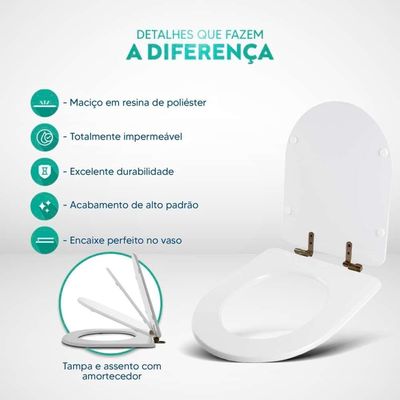 Tampa De Vaso Poliéster Com Amortecedor Carrara Marrom Fosco Para Bacia Deca Com Ferragem Marrom