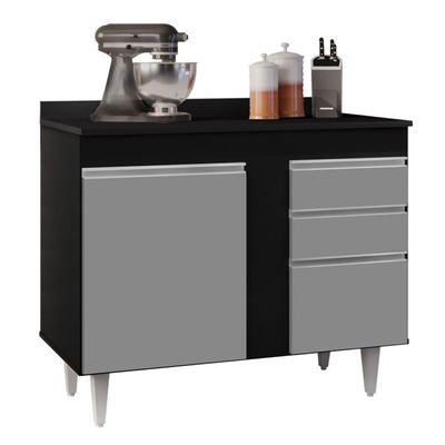Balcão Gabinete 100cm Com Tampo 2 Portas Luziania Preto-cinza - Lumil