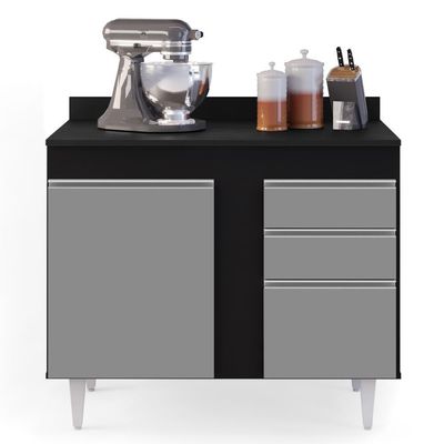 Balcão Gabinete 100cm Com Tampo 2 Portas Luziania Preto-cinza - Lumil